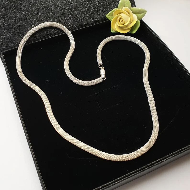 65 cm Kette Halskette Schlangenkette Design gewebt Silber 835 edel Vintage HK264 – Bild 3