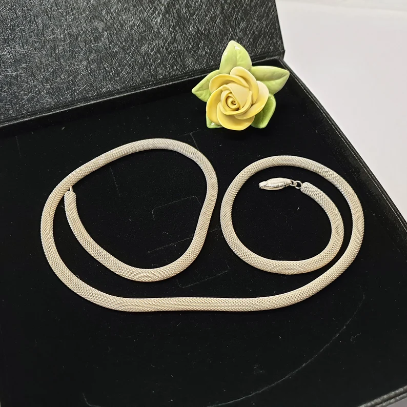 65 cm Kette Halskette Schlangenkette Design gewebt Silber 835 edel Vintage HK264 – Bild 2