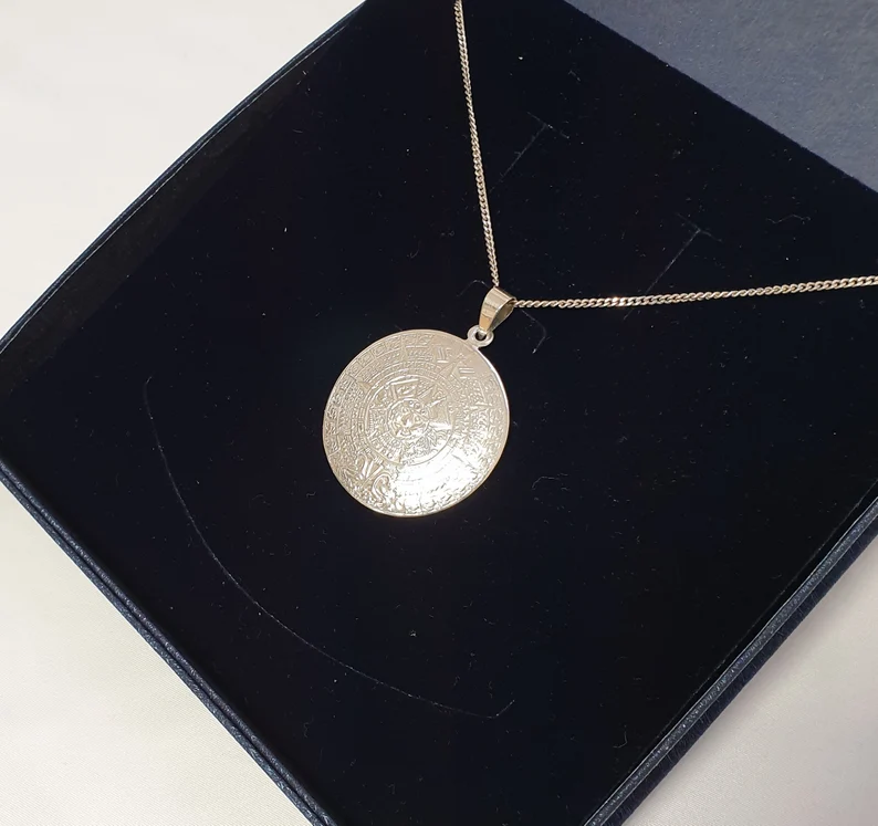 Anhänger Silber 925 Mexico Maya Kalender Sonnenkalender Vintage selten rar SKA945 – Bild 4