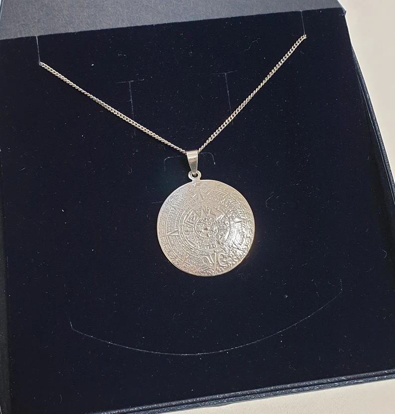 Anhänger Silber 925 Mexico Maya Kalender Sonnenkalender Vintage selten rar SKA945 – Bild 3