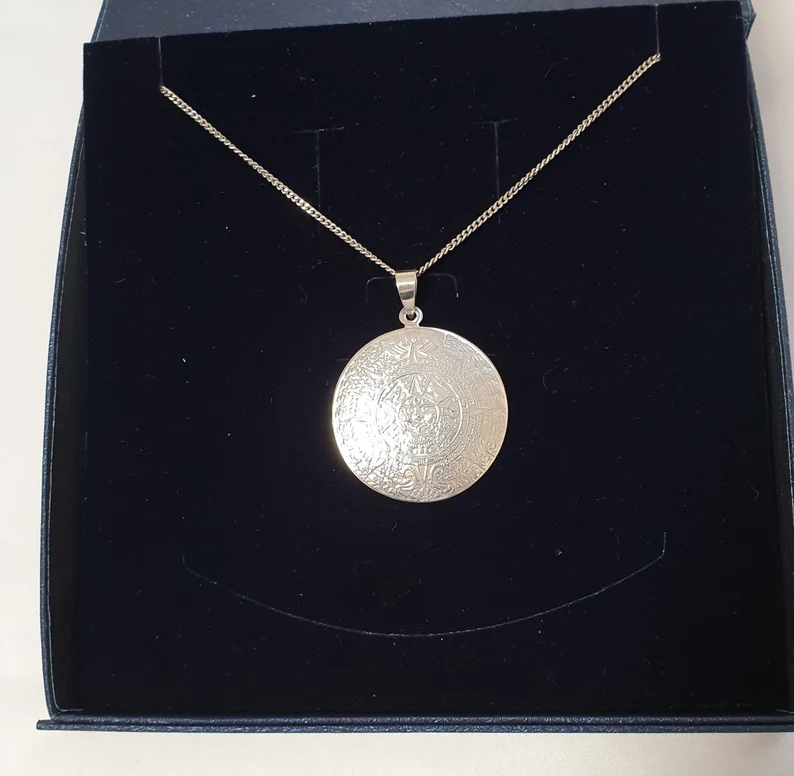 Anhänger Silber 925 Mexico Maya Kalender Sonnenkalender Vintage selten rar SKA945 – Bild 2