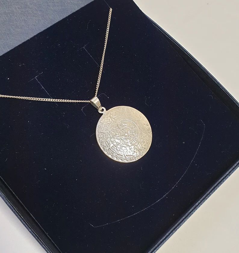 Anhänger Silber 925 Mexico Maya Kalender Sonnenkalender Vintage selten rar SKA945