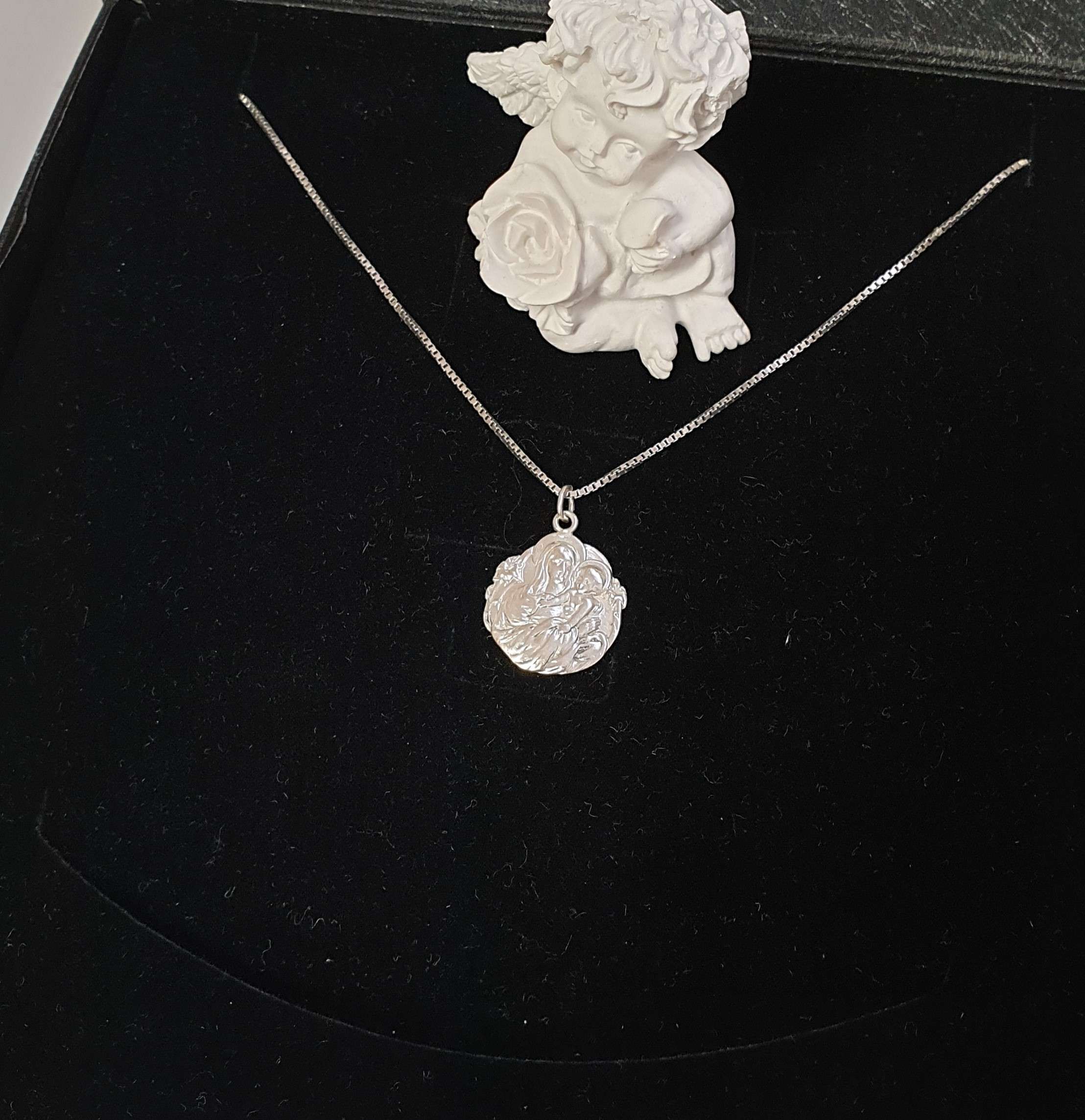 Anhänger Medaille Heilige Maria mit Jesuskind Silber Vintage nostalgisch SKA1734