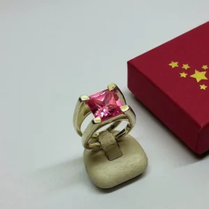 19 mm Silberring Ring Silber 925 quadratischer Kristall rosa Vintage edel Design SR319