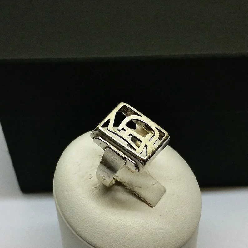 19,5 mm Ring Siegelring Silber Buchstaben Initialen "ED" Design durchbrochen Sägearbeit Vintage elegant SR325