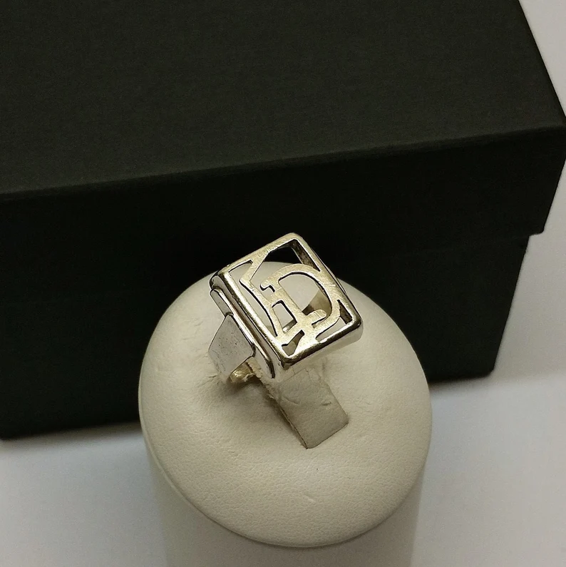 19,5 mm Ring Siegelring Silber Buchstaben Initialen "ED" Design durchbrochen Sägearbeit Vintage elegant SR325 – Bild 2