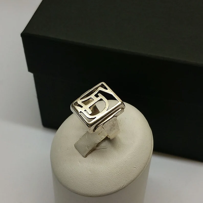 19,5 mm Ring Siegelring Silber Buchstaben Initialen "ED" Design durchbrochen Sägearbeit Vintage elegant SR325 – Bild 3