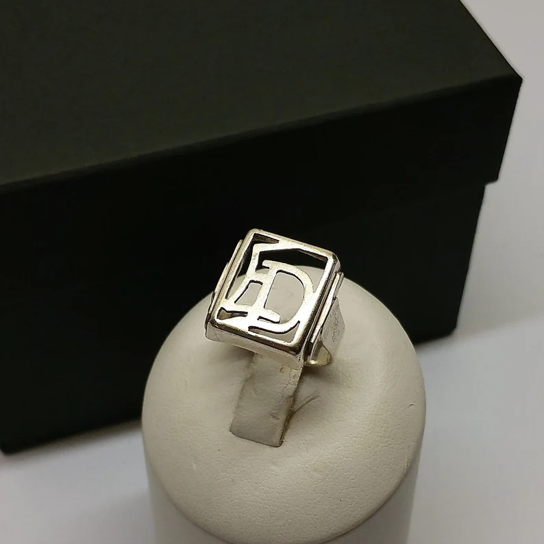 19,5 mm Ring Siegelring Silber Buchstaben Initialen "ED" Design durchbrochen Sägearbeit Vintage elegant SR325 – Bild 4