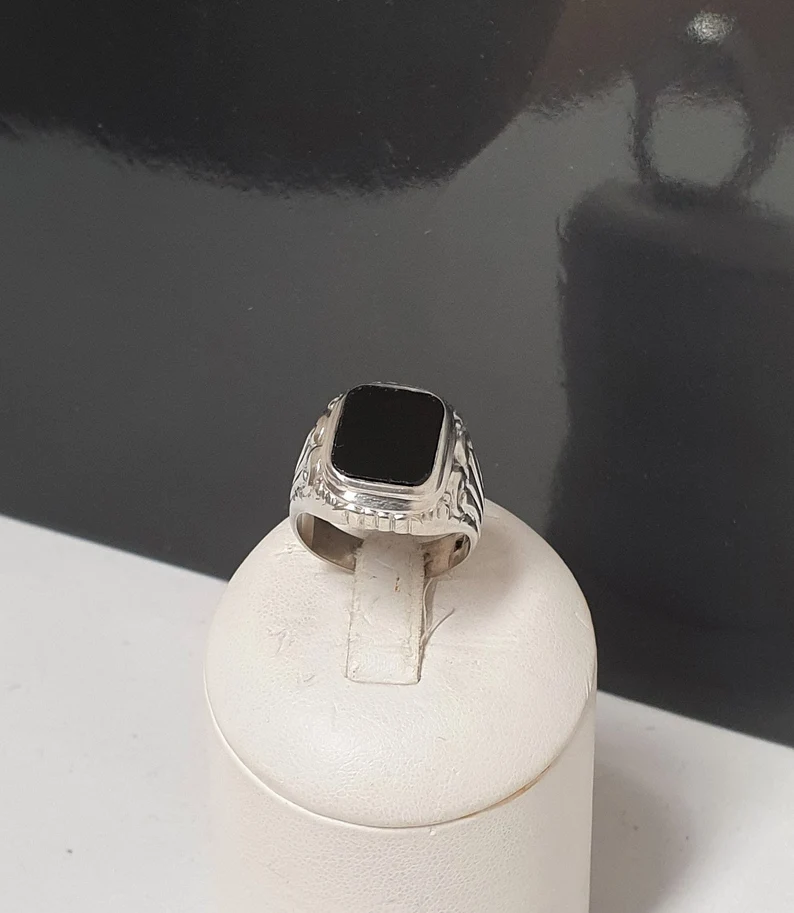 20 mm Nostalgischer Ring Siegelring Silber 835 Onyx schwarz Shabby Vintage SR1092 – Bild 5