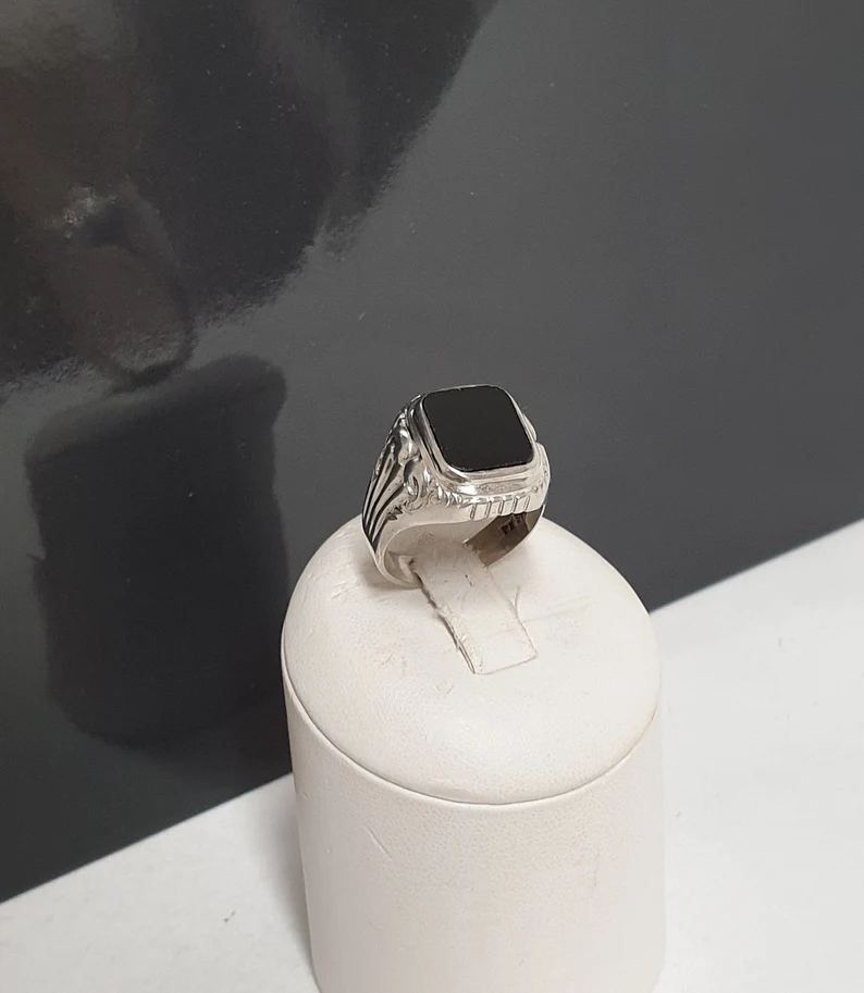 20 mm Nostalgischer Ring Siegelring Silber 835 Onyx schwarz Shabby Vintage SR1092 – Bild 3