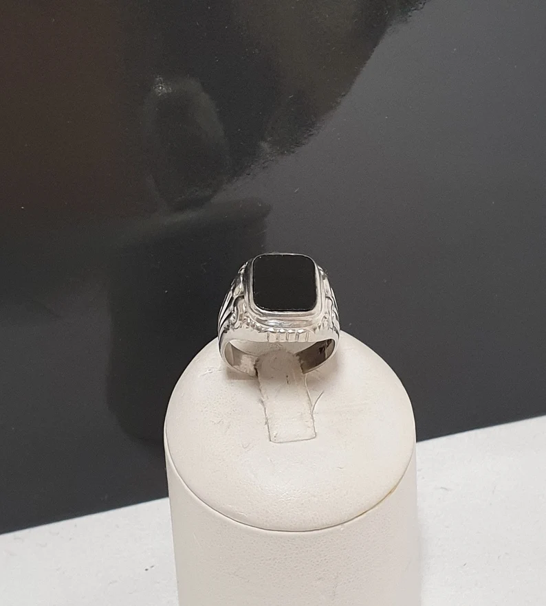 20 mm Nostalgischer Ring Siegelring Silber 835 Onyx schwarz Shabby Vintage SR1092 – Bild 2