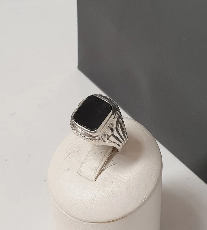 20 mm Nostalgischer Ring Siegelring Silber 835 Onyx schwarz Shabby Vintage SR1092