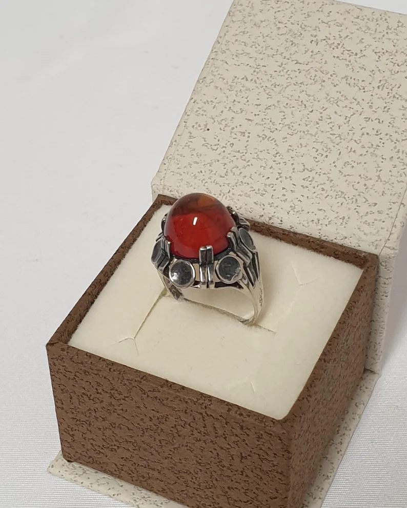 16,8 mm Nostalgischer Ring Silberring Silber 925 Bernstein Vintage selten rar SR347 – Bild 5