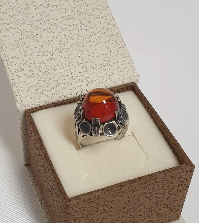 16,8 mm Nostalgischer Ring Silberring Silber 925 Bernstein Vintage selten rar SR347 – Bild 4