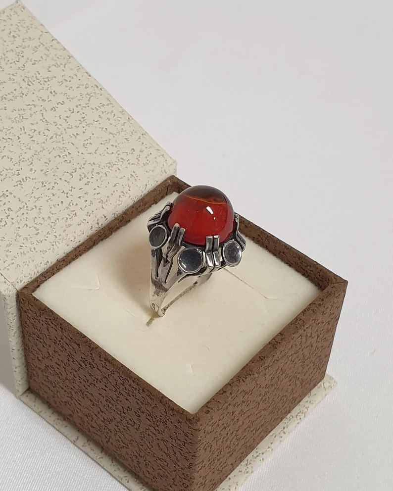 16,8 mm Nostalgischer Ring Silberring Silber 925 Bernstein Vintage selten rar SR347 – Bild 3