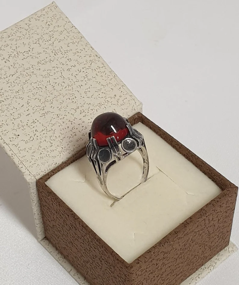 16,8 mm Nostalgischer Ring Silberring Silber 925 Bernstein Vintage selten rar SR347 – Bild 2