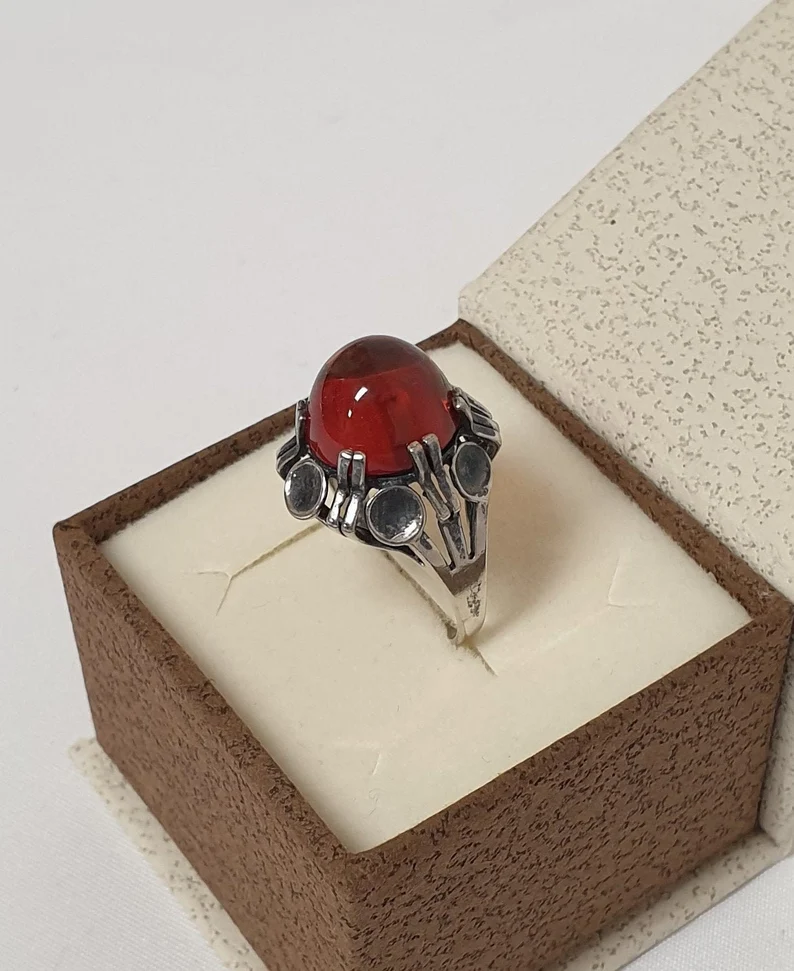 16,8 mm Nostalgischer Ring Silberring Silber 925 Bernstein Vintage selten rar SR347