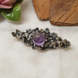 Nostalgische Brosche Anstecknadel Silber 800 Amethyst Shabby Vintage Silberschmiede Kunst SB356