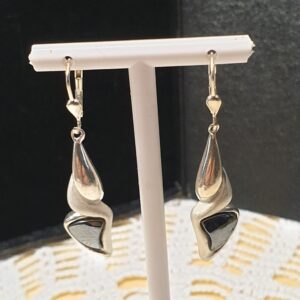 Design Ohrringe Ohrhänger Silber 925 matt glänzend Onyx schwarz Vintage elegant SO435