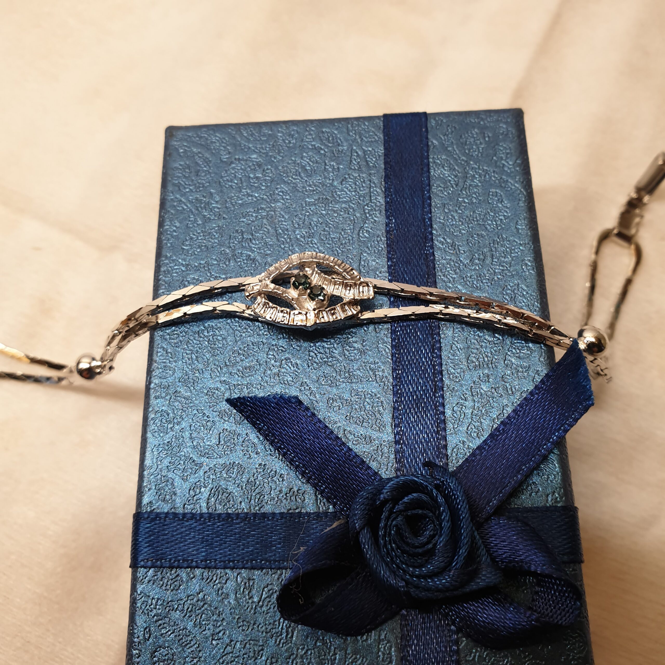 18,5 cm Schlangenarmband Armband Silber 835 Turmalin blau 50er Jahre Vintage elegant SA637