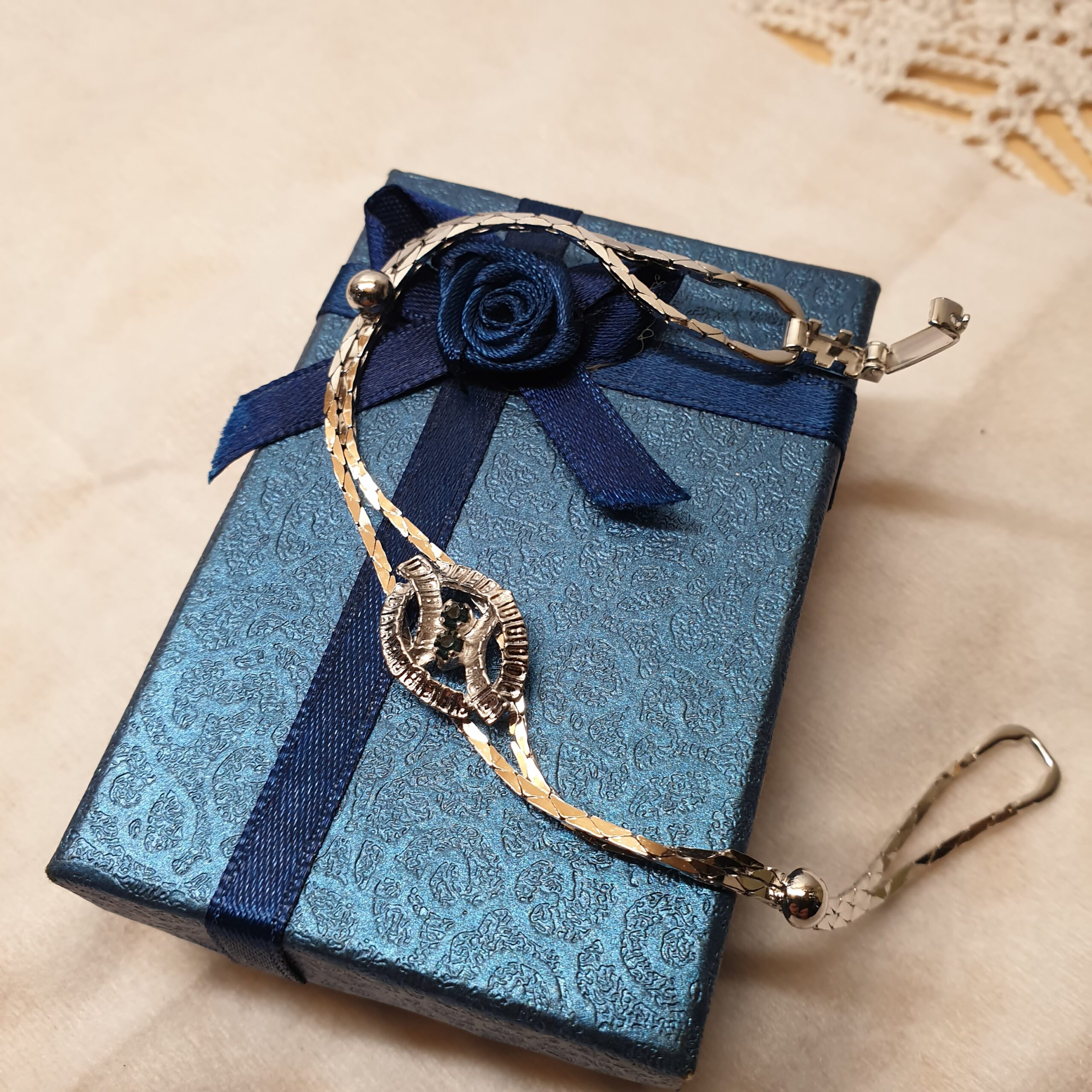 18,5 cm Schlangenarmband Armband Silber 835 Turmalin blau 50er Jahre Vintage elegant SA637 – Bild 2