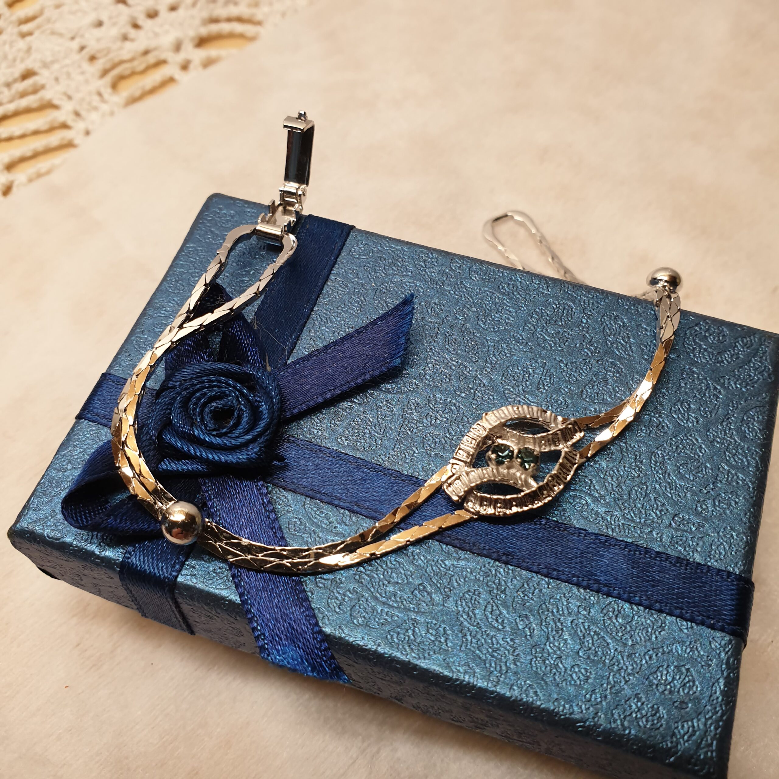 18,5 cm Schlangenarmband Armband Silber 835 Turmalin blau 50er Jahre Vintage elegant SA637 – Bild 3