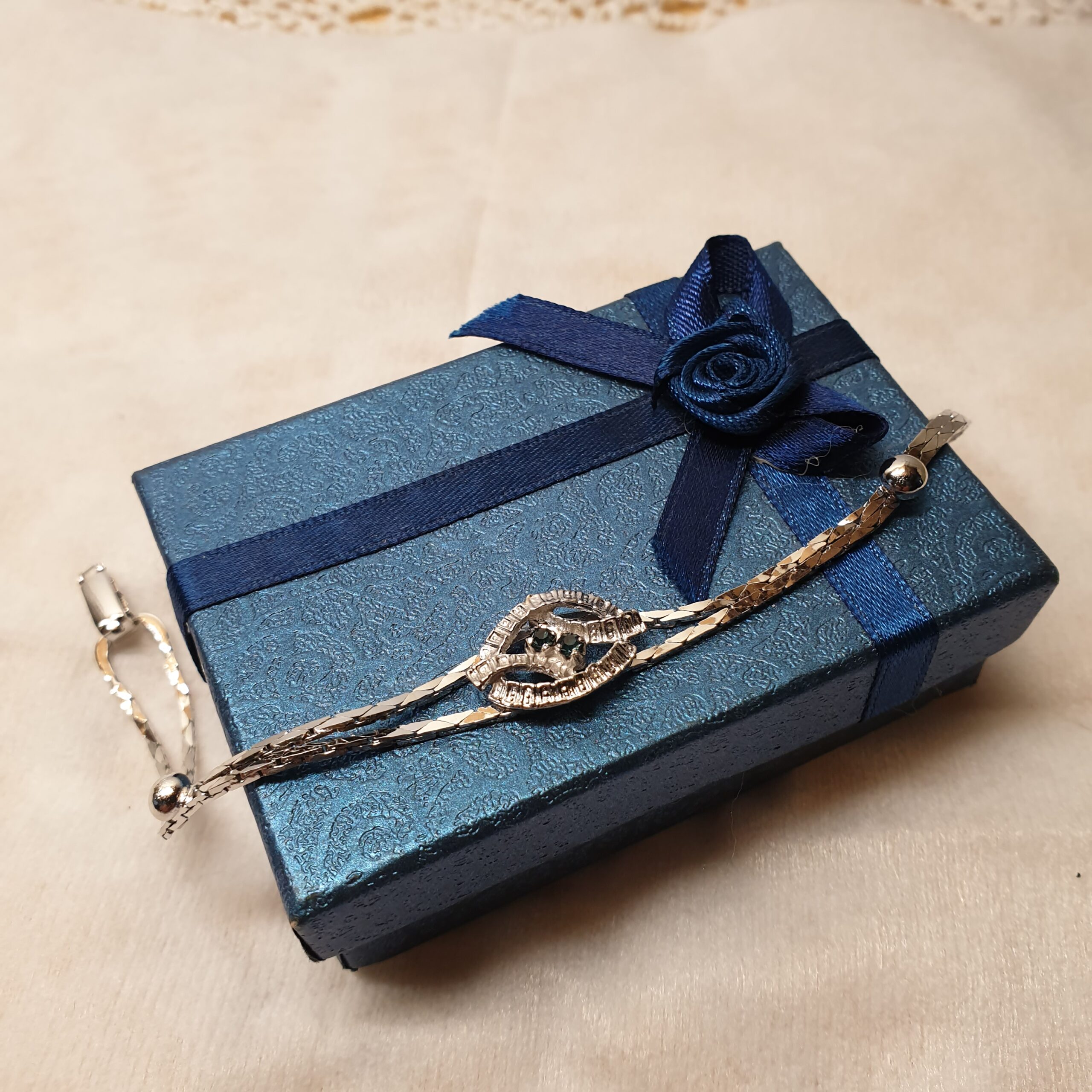 18,5 cm Schlangenarmband Armband Silber 835 Turmalin blau 50er Jahre Vintage elegant SA637 – Bild 4