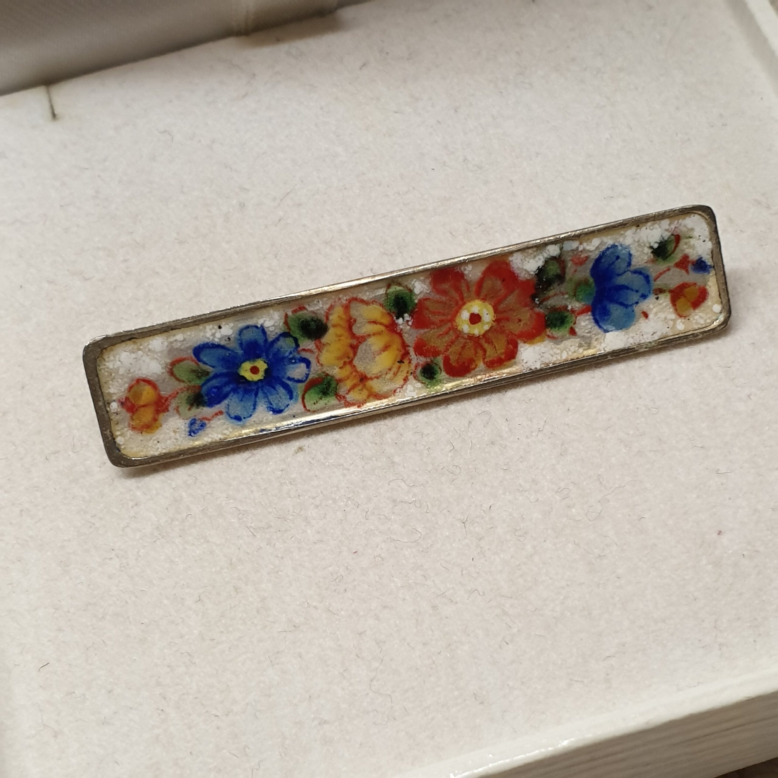 Nostalgische Anstecknadel Brosche Silber 835 Emaille Malerei Blumen Design Vintage Silberschmiede Kunst Handarbeit Shabby Vintage SB481 – Bild 2