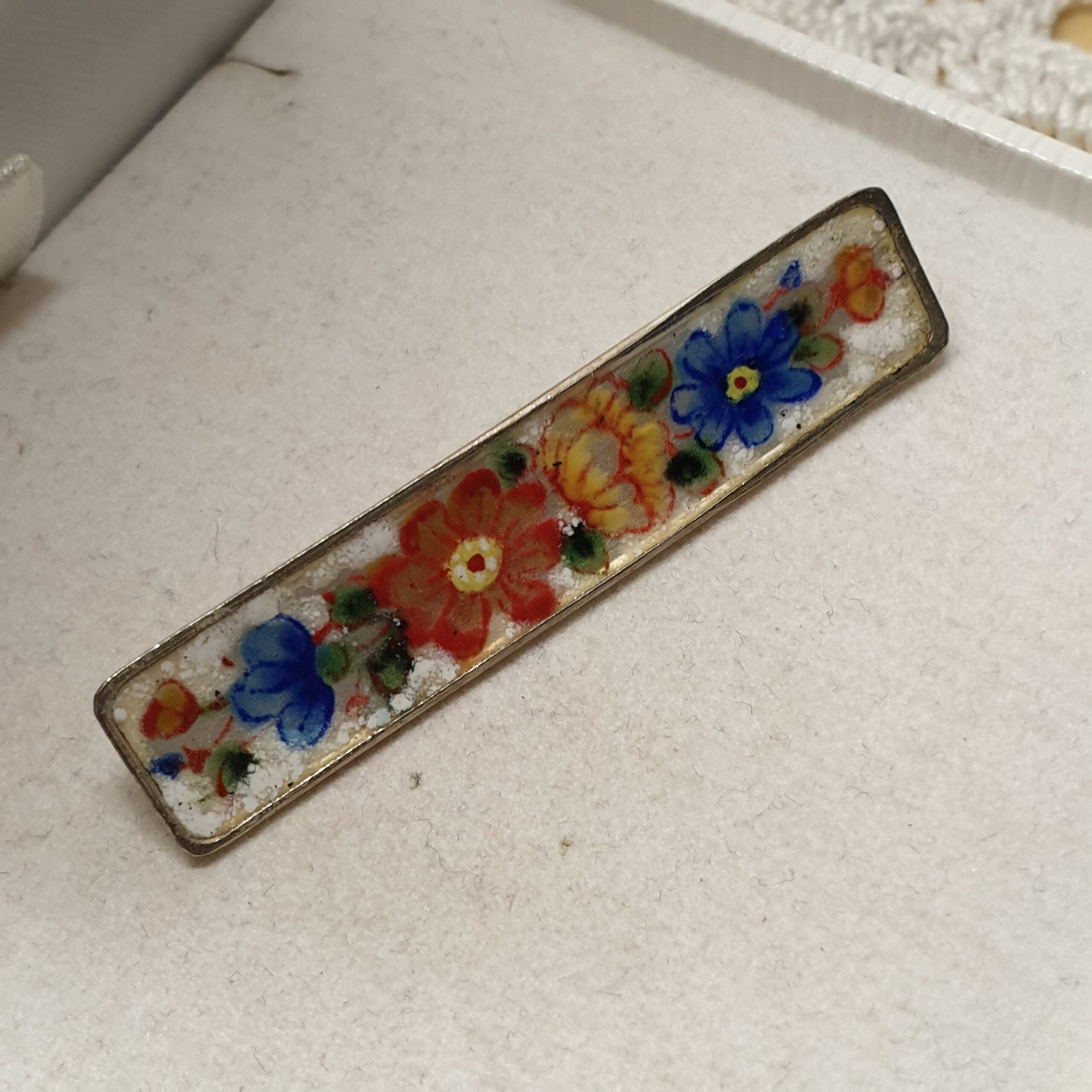 Nostalgische Anstecknadel Brosche Silber 835 Emaille Malerei Blumen Design Vintage Silberschmiede Kunst Handarbeit Shabby Vintage SB481 – Bild 4