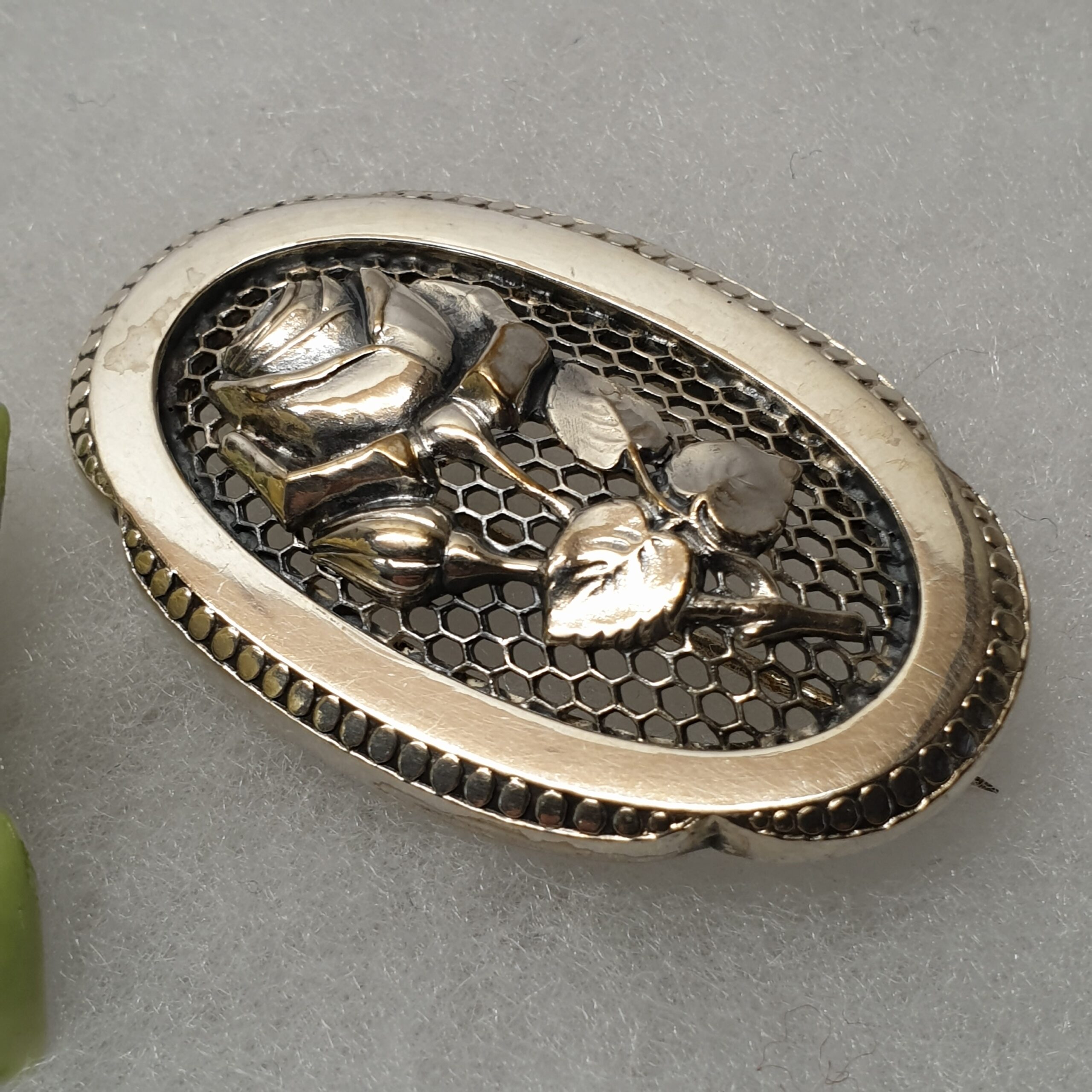 Shabby Vintage nostalgische Brosche Anstecknadel Silber 800 Gitter Design Rose floral Unikat selten rar SB150 – Bild 2