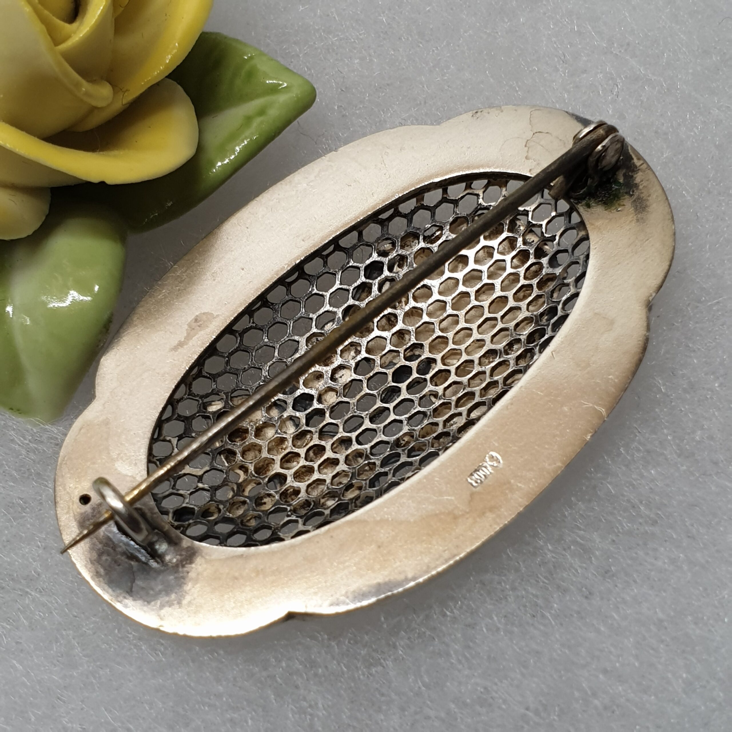 Shabby Vintage nostalgische Brosche Anstecknadel Silber 800 Gitter Design Rose floral Unikat selten rar SB150 – Bild 4