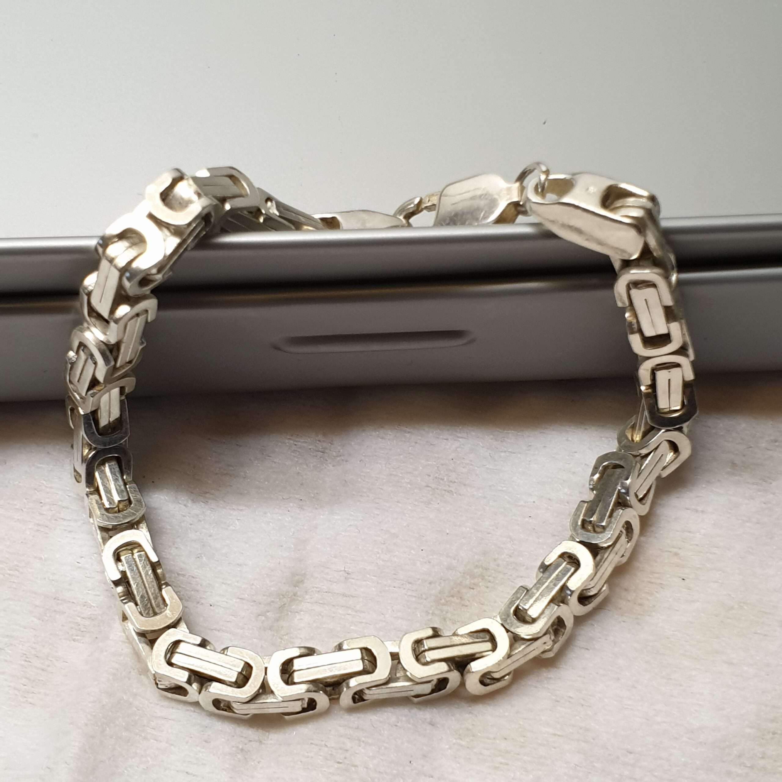 21 cm Armband Gliederarmband Königsarmband Design Königskette vierkant Silber 925 Vintage 80er Jahre Style SA473