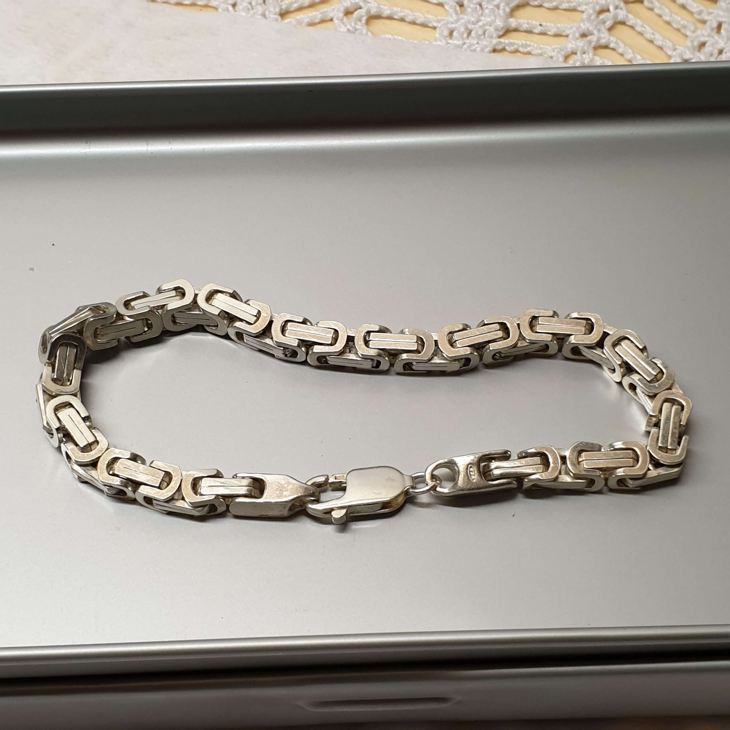 21 cm Armband Gliederarmband Königsarmband Design Königskette vierkant Silber 925 Vintage 80er Jahre Style SA473 – Bild 2
