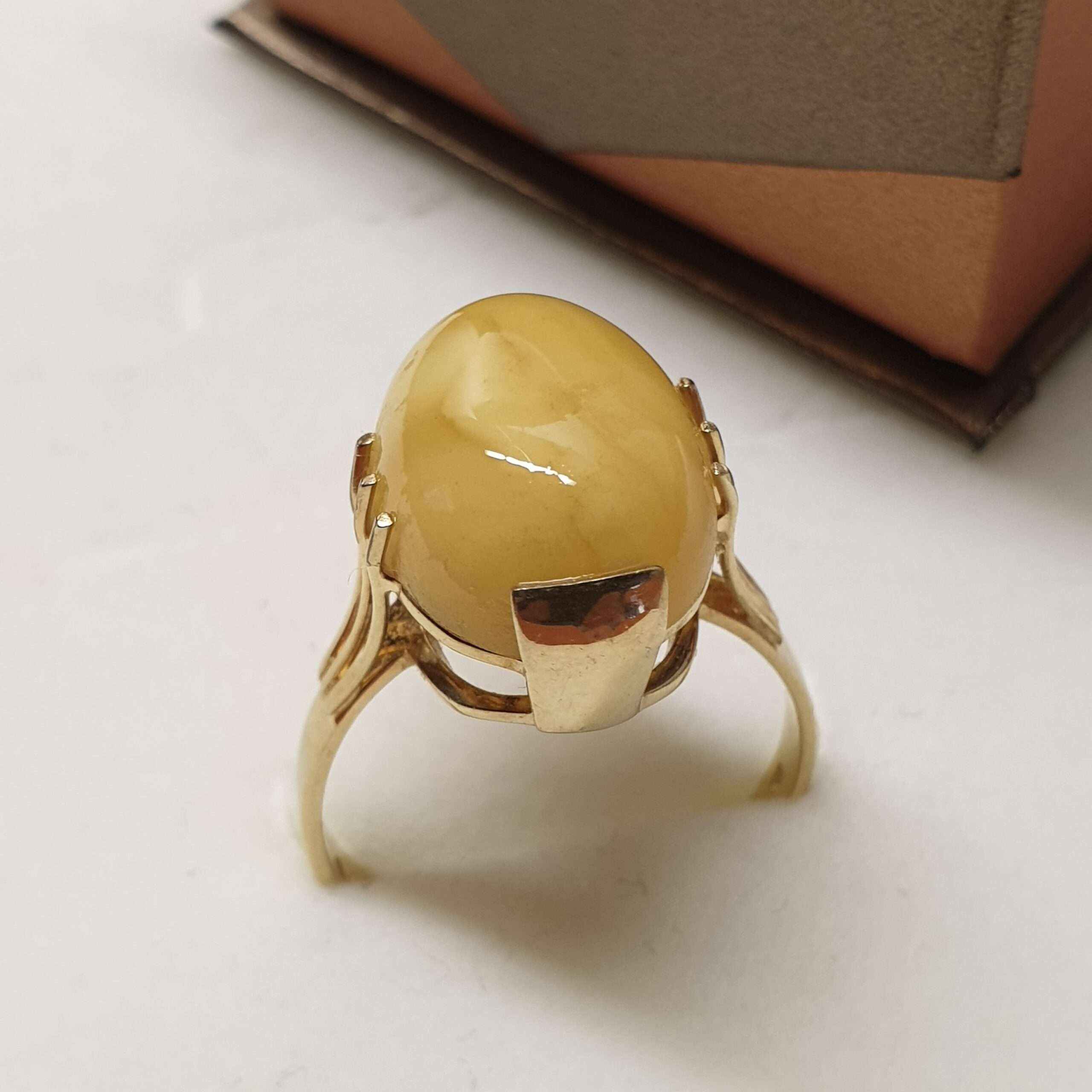 19,8 mm Goldring Ring Gold 585 Stein Calcit gelb Vintage elegant GR163 – Bild 4