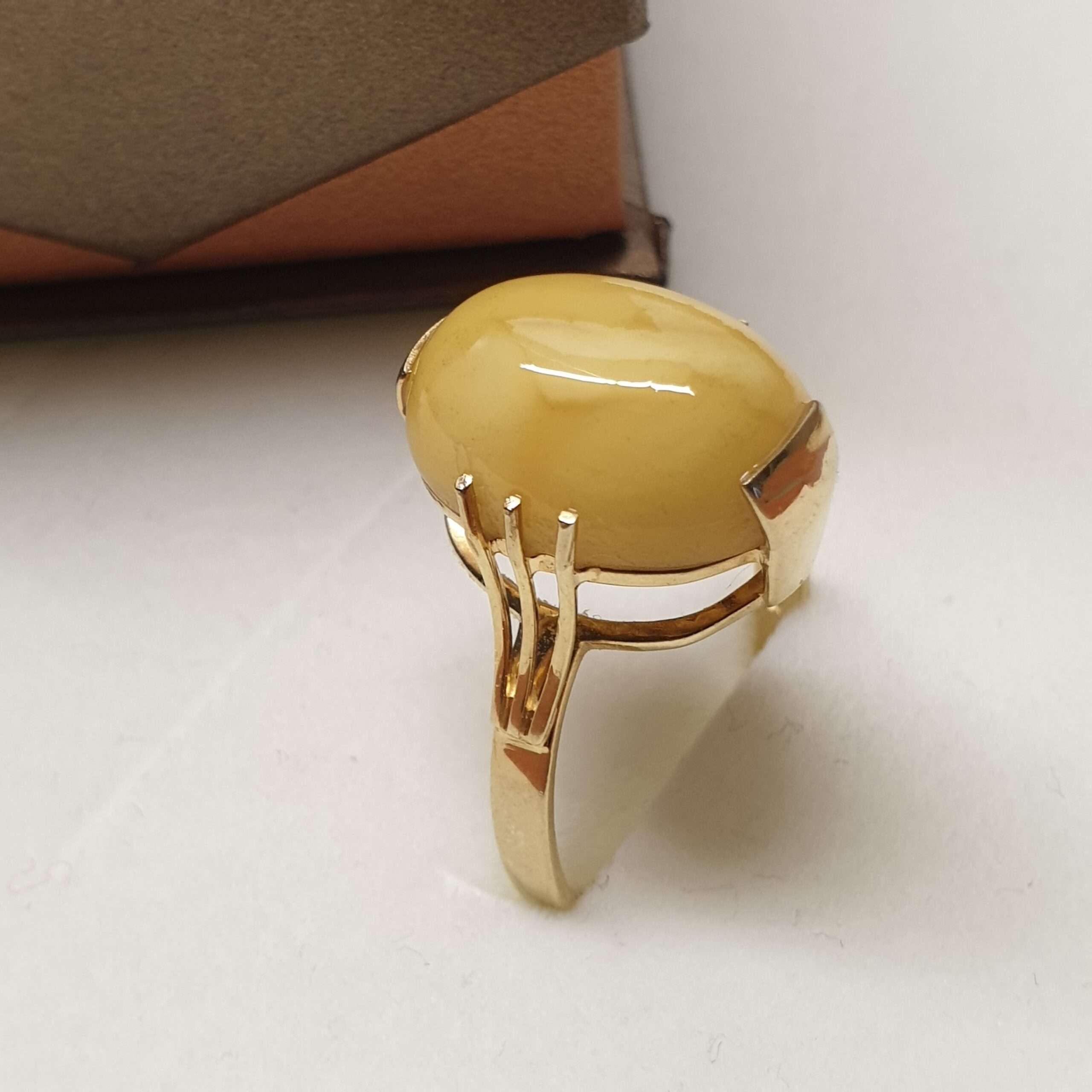 19,8 mm Goldring Ring Gold 585 Stein Calcit gelb Vintage elegant GR163 – Bild 3