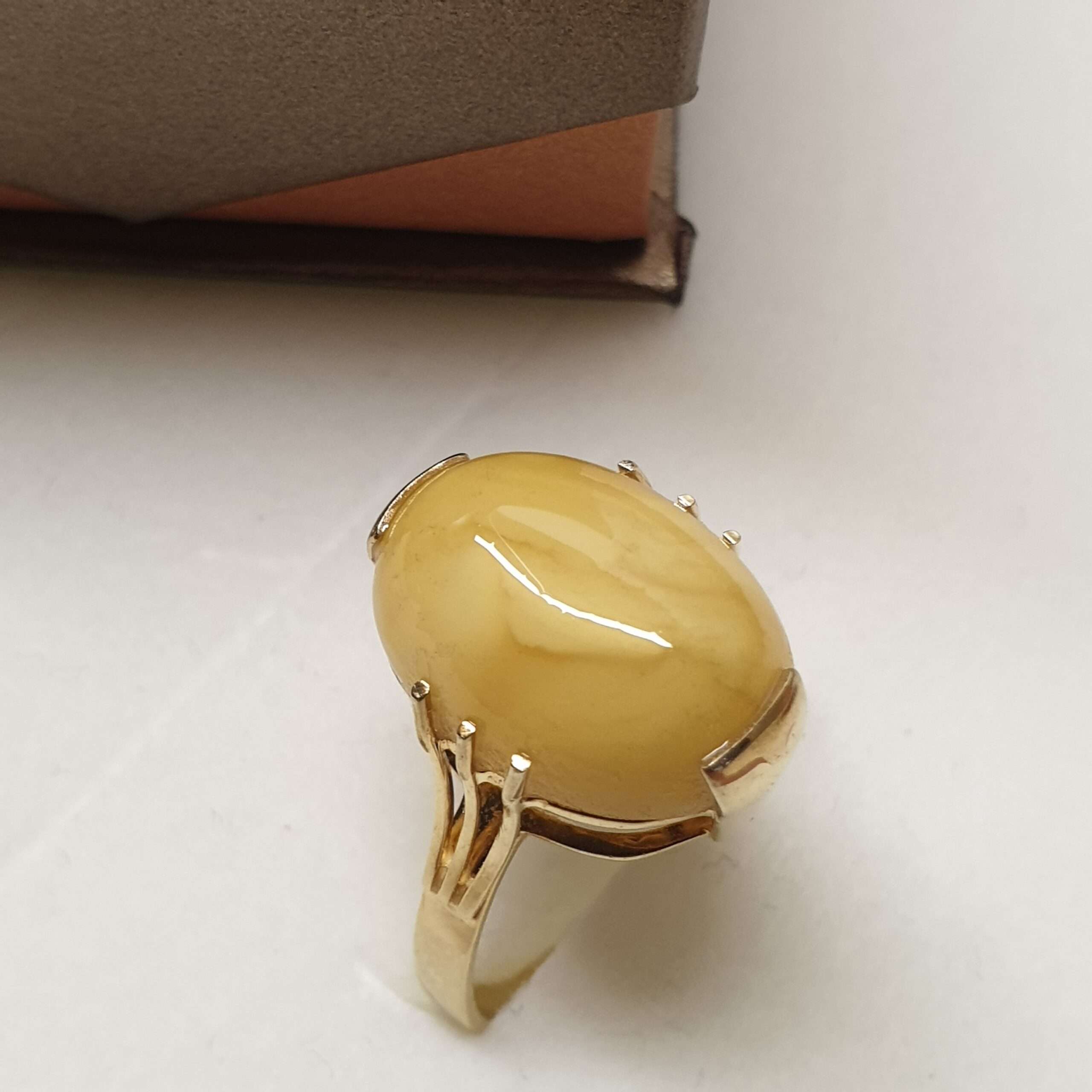 19,8 mm Goldring Ring Gold 585 Stein Calcit gelb Vintage elegant GR163 – Bild 2