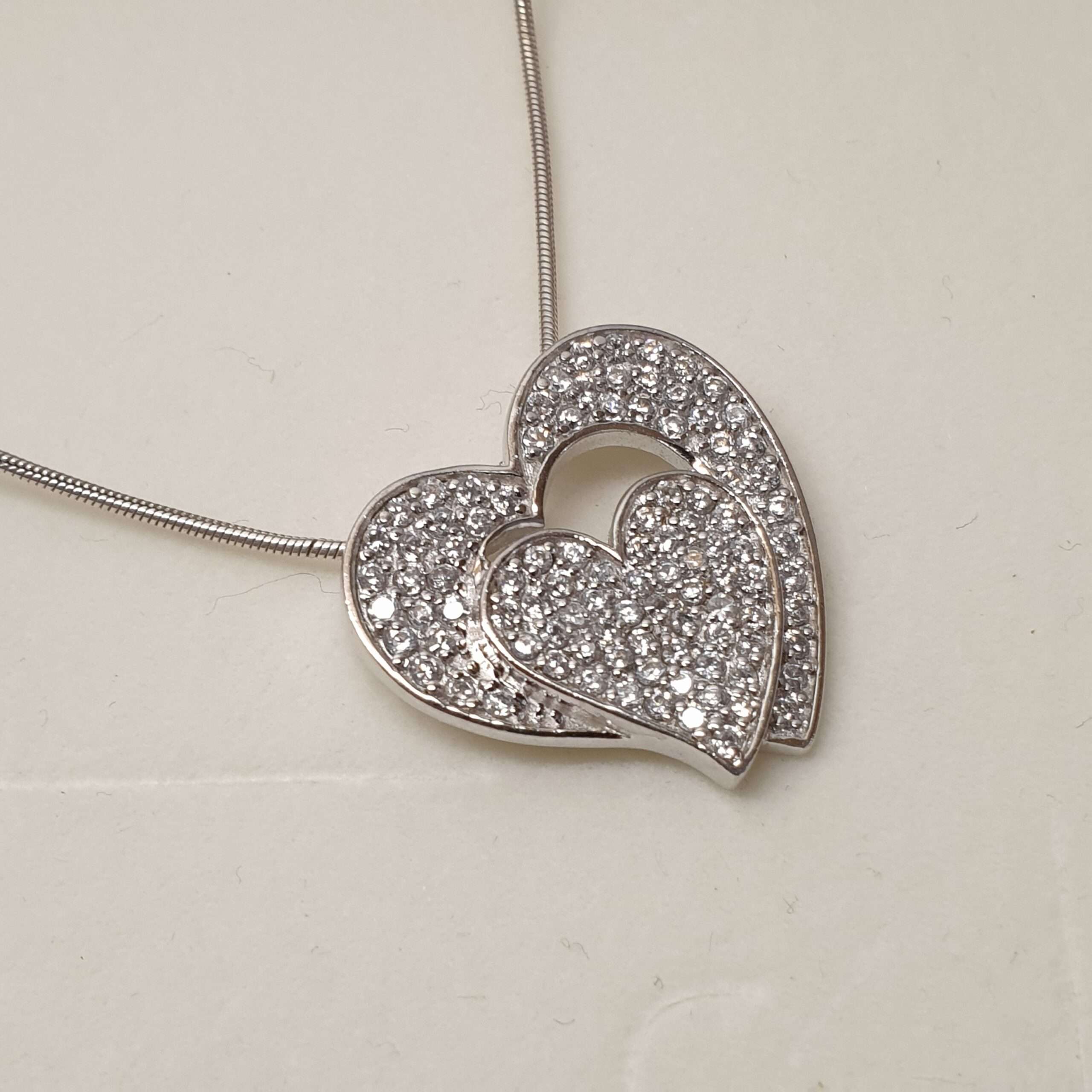 Anhänger Herzanhänger Silber 925 Doppel Herz Kristalle Steinchen klar Vintage edel SKA1324 – Bild 3
