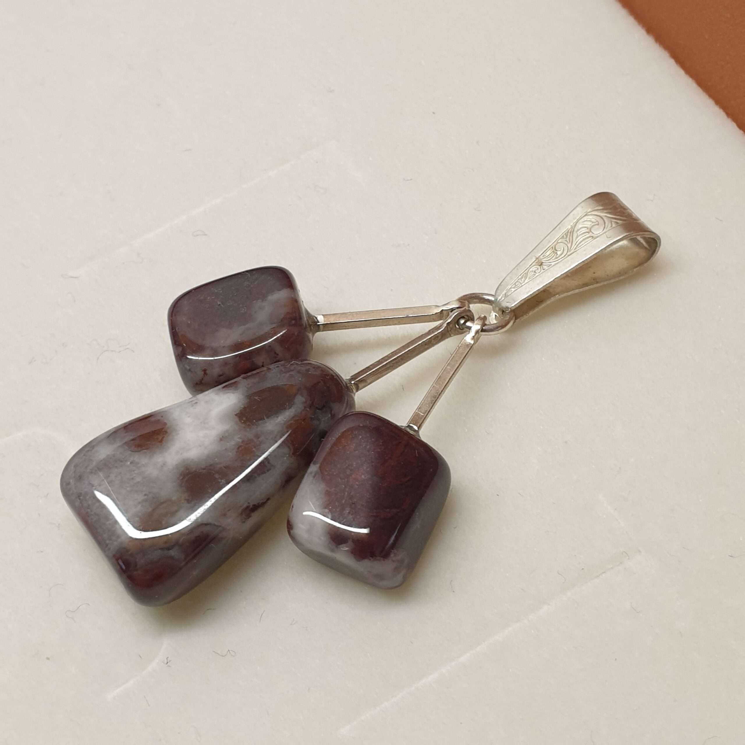 Extravaganter Anhänger 3-Set Silber 835 Achat braun/weiß Vintage elegant SKA1320 – Bild 3