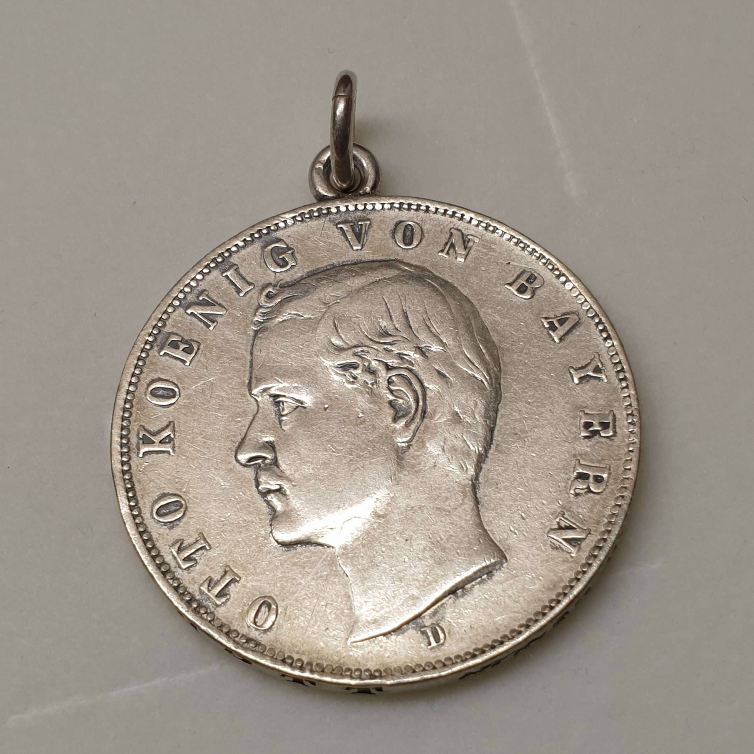 Anhänger Charivari Münze Taler Otto von König Bayern Drei Mark Deutsches Reich 1912 Shabby Vintage selten rar SKA1400