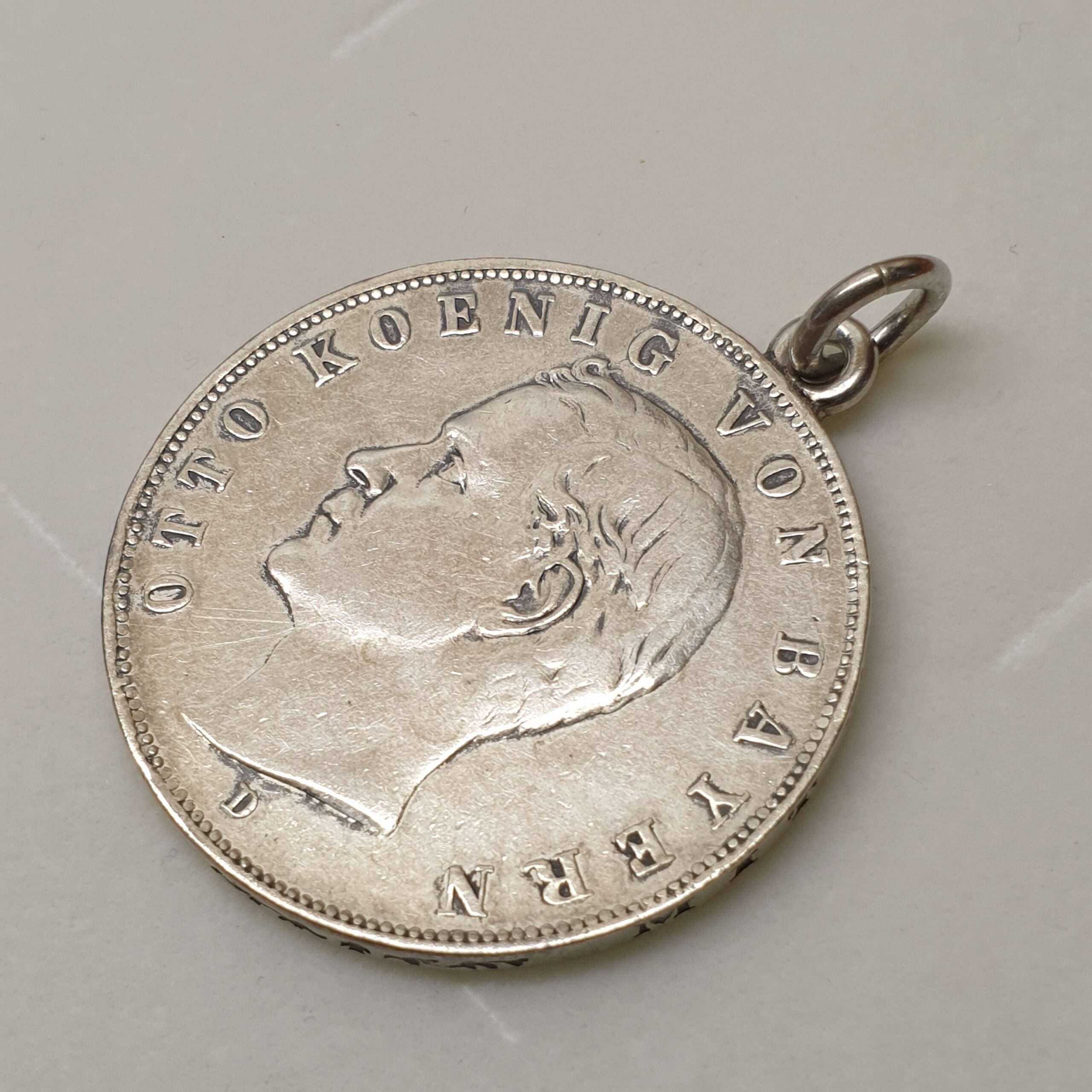 Anhänger Charivari Münze Taler Otto von König Bayern Drei Mark Deutsches Reich 1912 Shabby Vintage selten rar SKA1400 – Bild 2