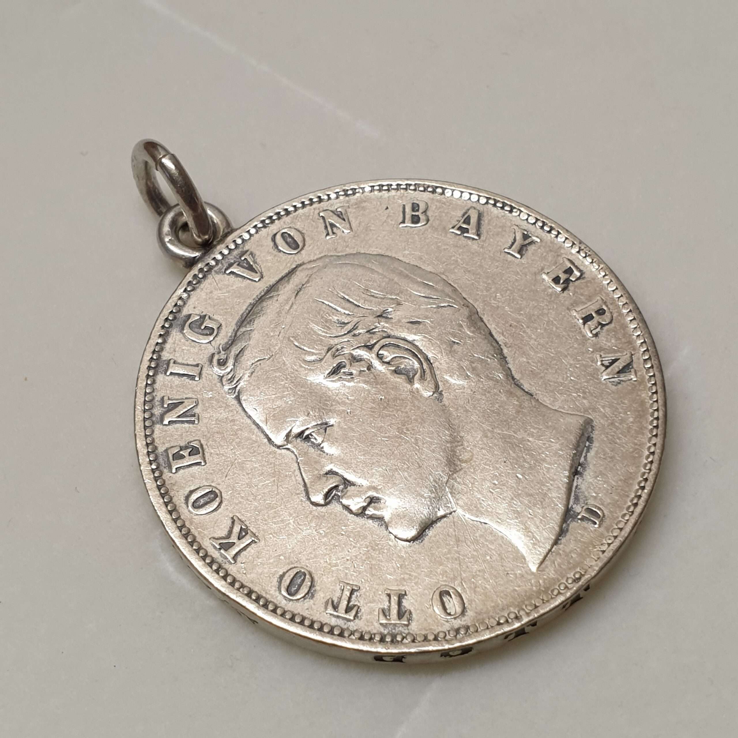 Anhänger Charivari Münze Taler Otto von König Bayern Drei Mark Deutsches Reich 1912 Shabby Vintage selten rar SKA1400 – Bild 3