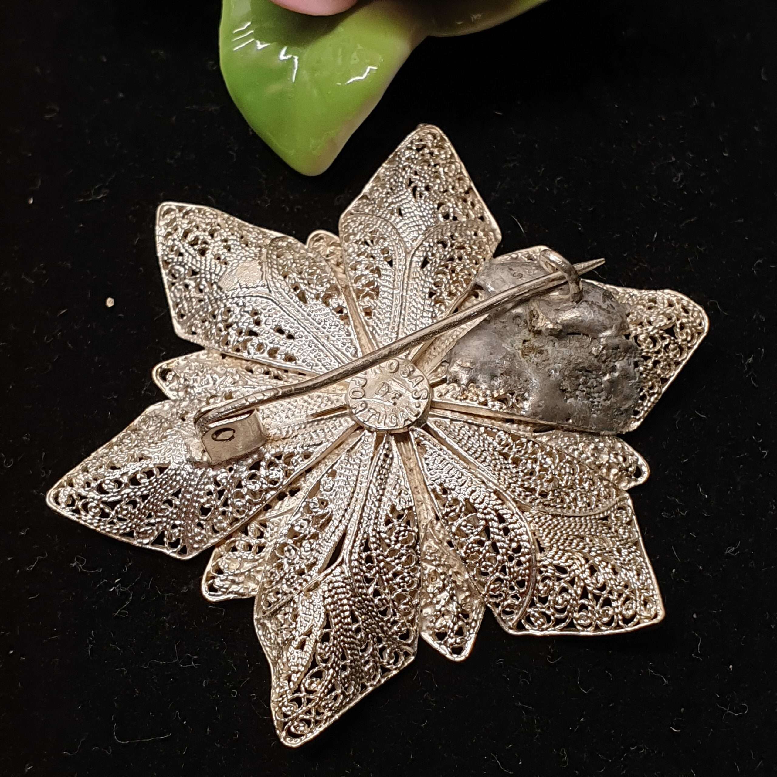 Brosche Anstecknadel Silber Blume Blüte Rosas Portugal filigran kunstvoll Vintage Eleganz SB238 – Bild 4