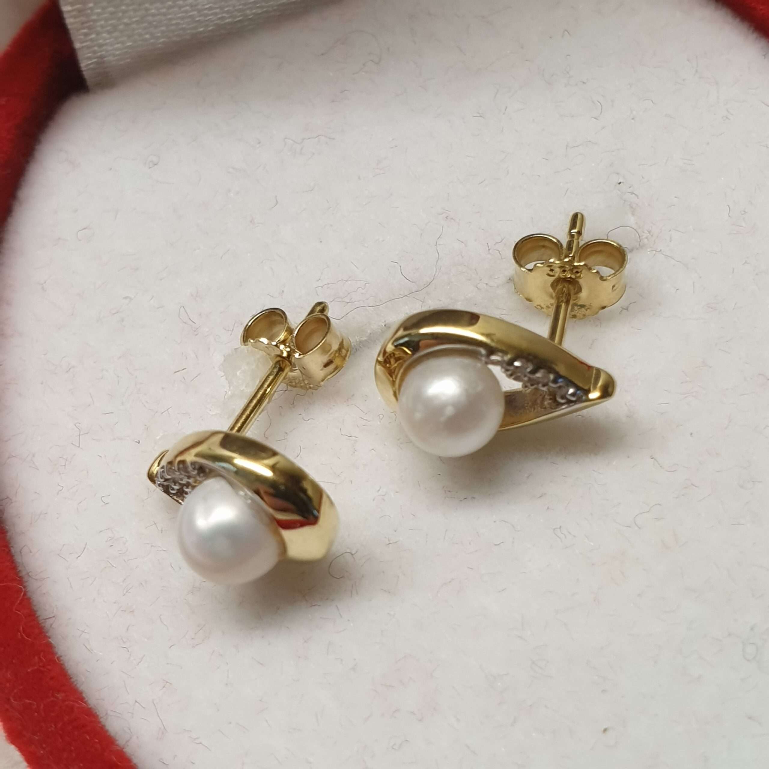 Ohrringe Ohrstecker Gold 333 Perle & Kristallsteinchen klar edel Vintage OR117 – Bild 4
