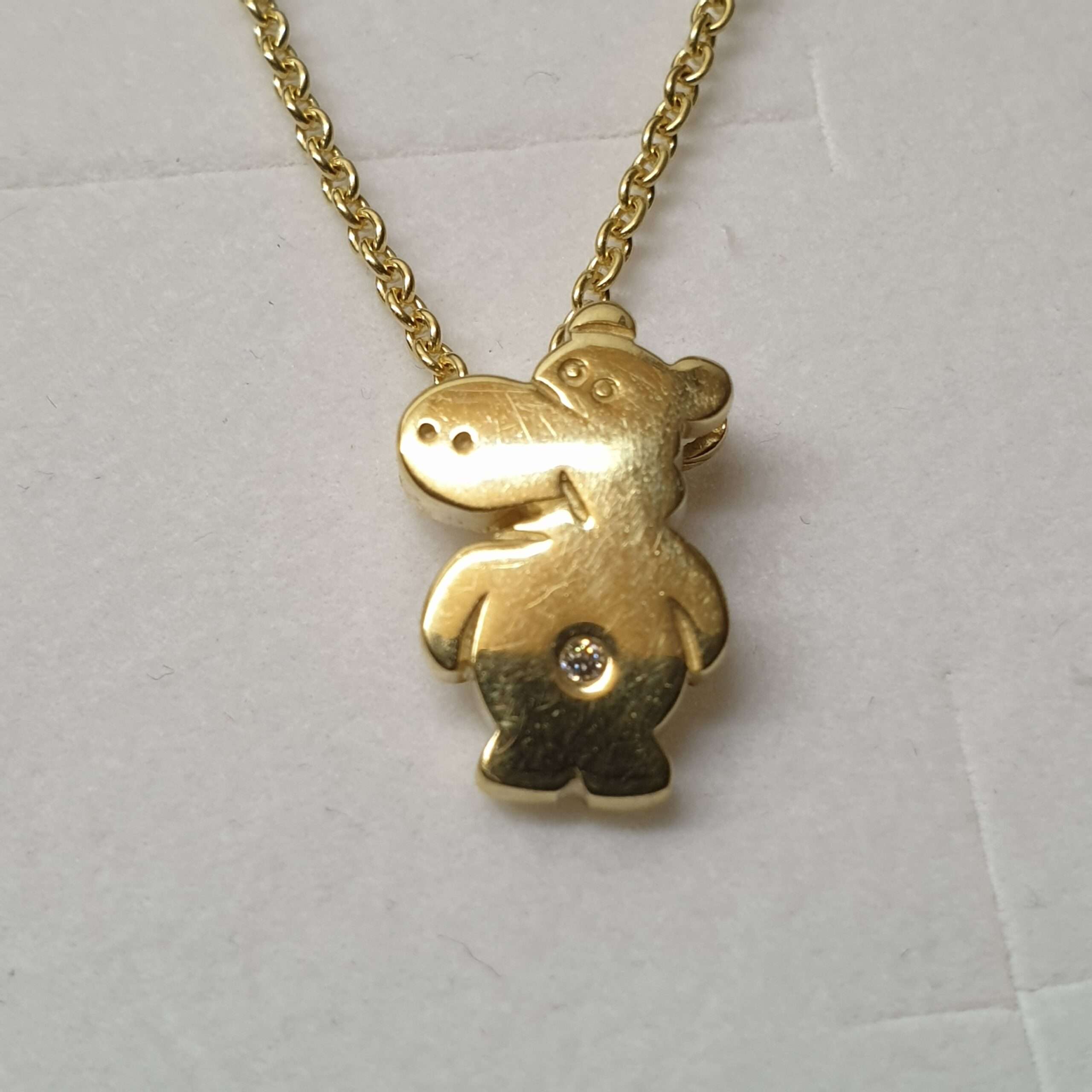 Goldanhänger klein Anhänger Gold 333 Nilpferd Kristallstein klar Vintage elegant GAN142