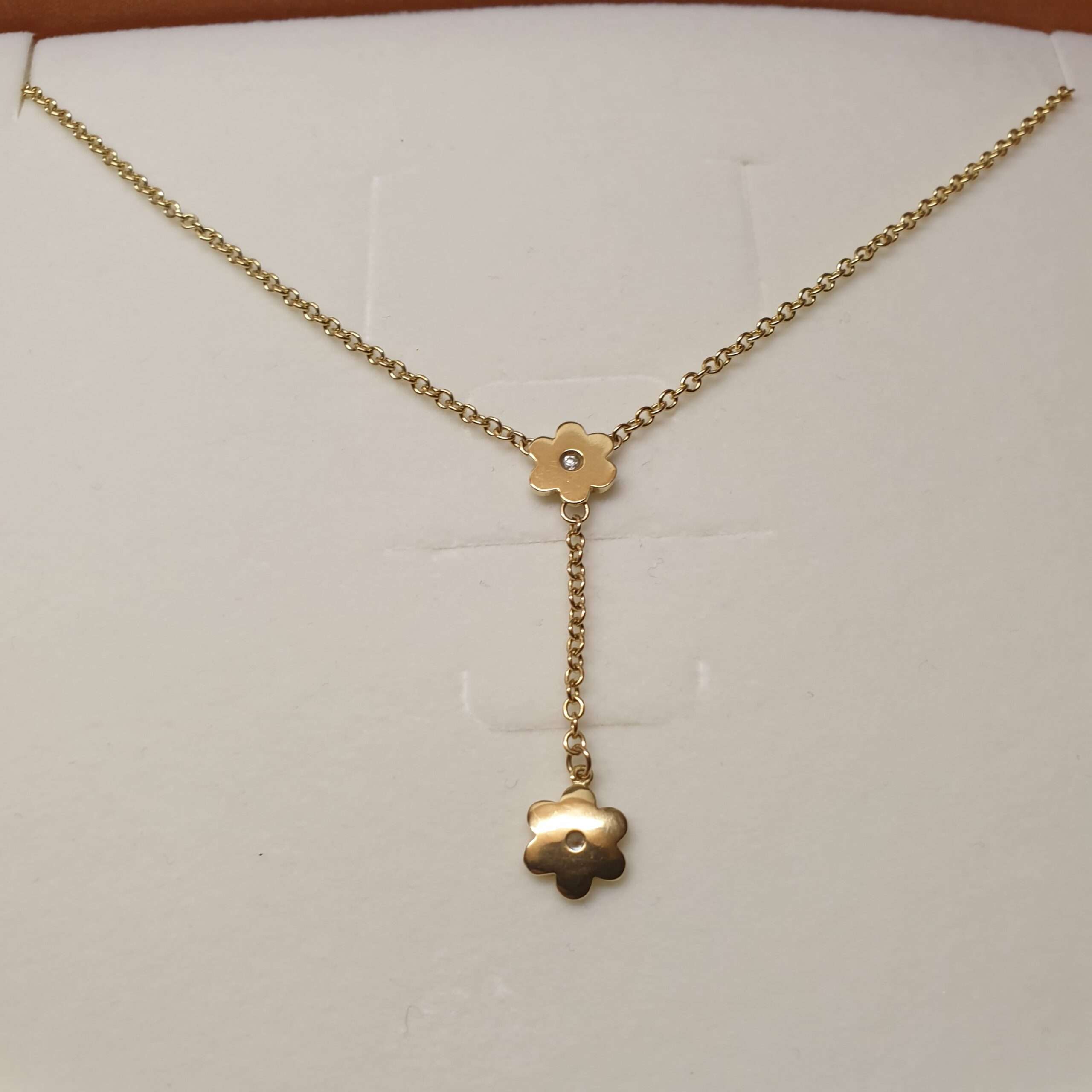 44 cm / 2,2 cm Goldkette Halskette Ankerkette Collier Gold 333 Kristall Steine Steinchen klar Blume Blüte Blümchen Shabby Vintage selten rar GK111 – Bild 4