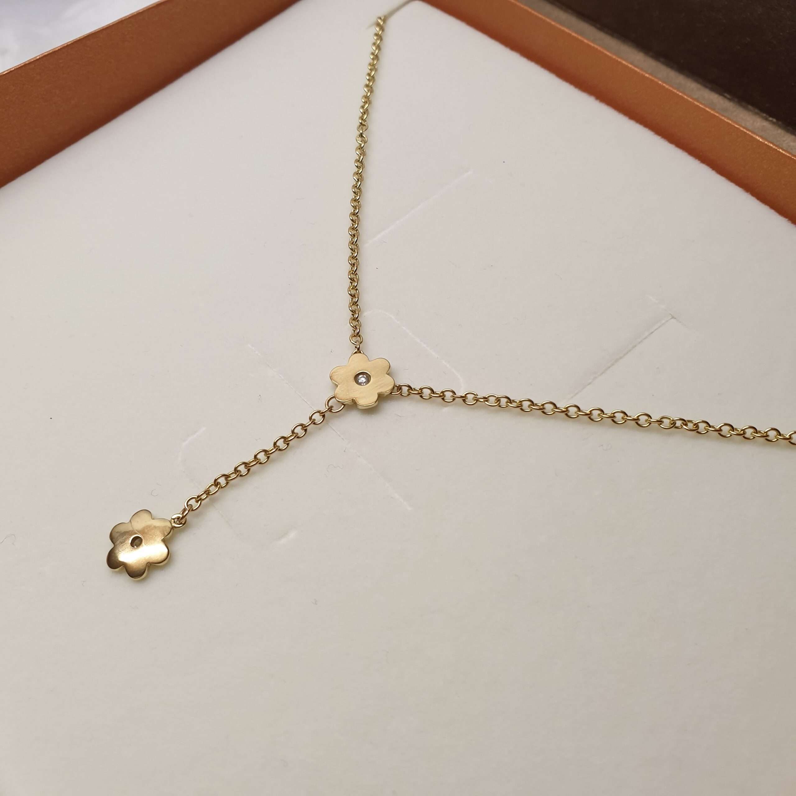 44 cm / 2,2 cm Goldkette Halskette Ankerkette Collier Gold 333 Kristall Steine Steinchen klar Blume Blüte Blümchen Shabby Vintage selten rar GK111 – Bild 3