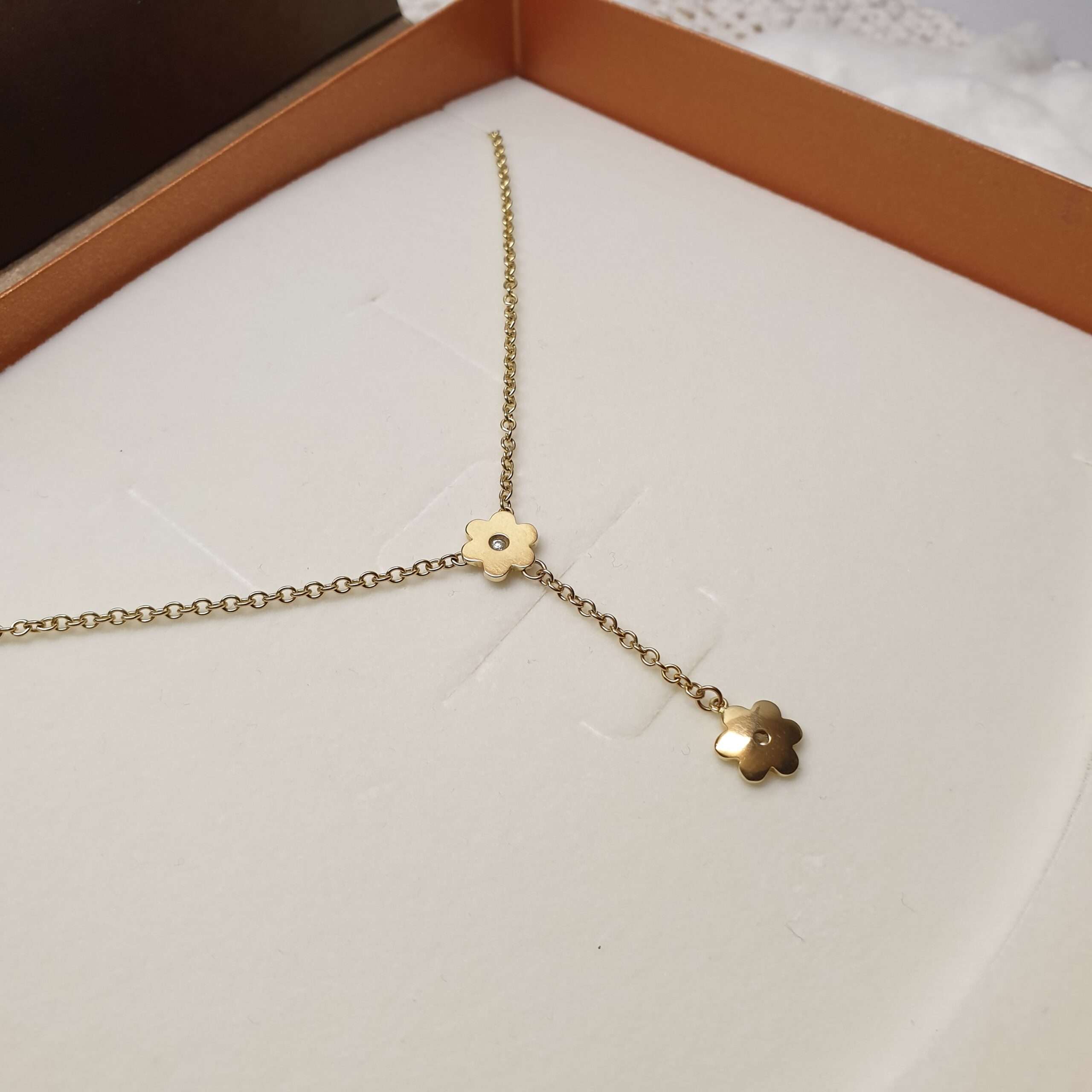 44 cm / 2,2 cm Goldkette Halskette Ankerkette Collier Gold 333 Kristall Steine Steinchen klar Blume Blüte Blümchen Shabby Vintage selten rar GK111 – Bild 2