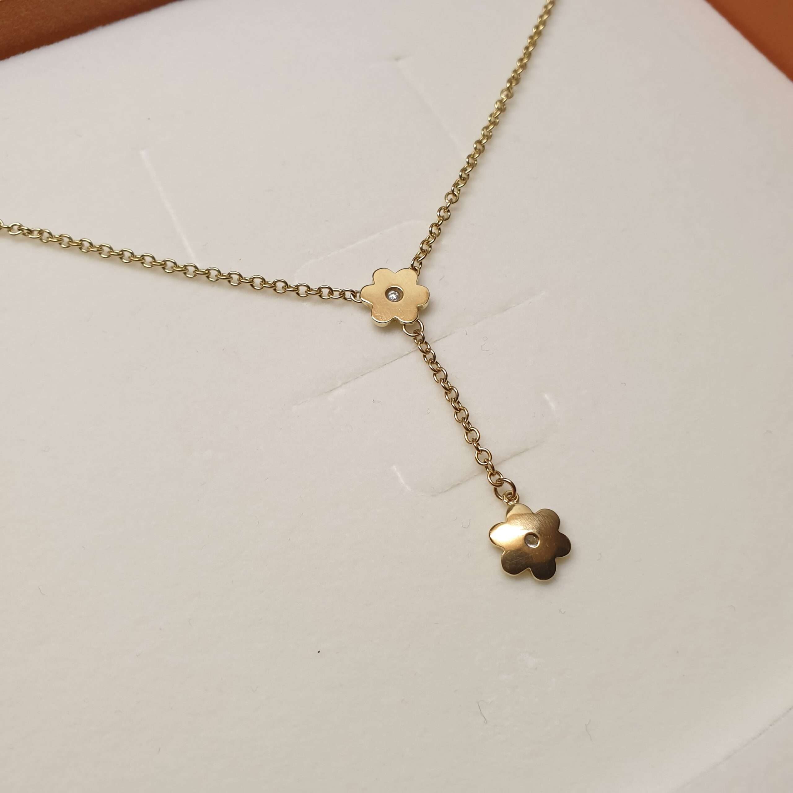 44 cm / 2,2 cm Goldkette Halskette Ankerkette Collier Gold 333 Kristall Steine Steinchen klar Blume Blüte Blümchen Shabby Vintage selten rar GK111