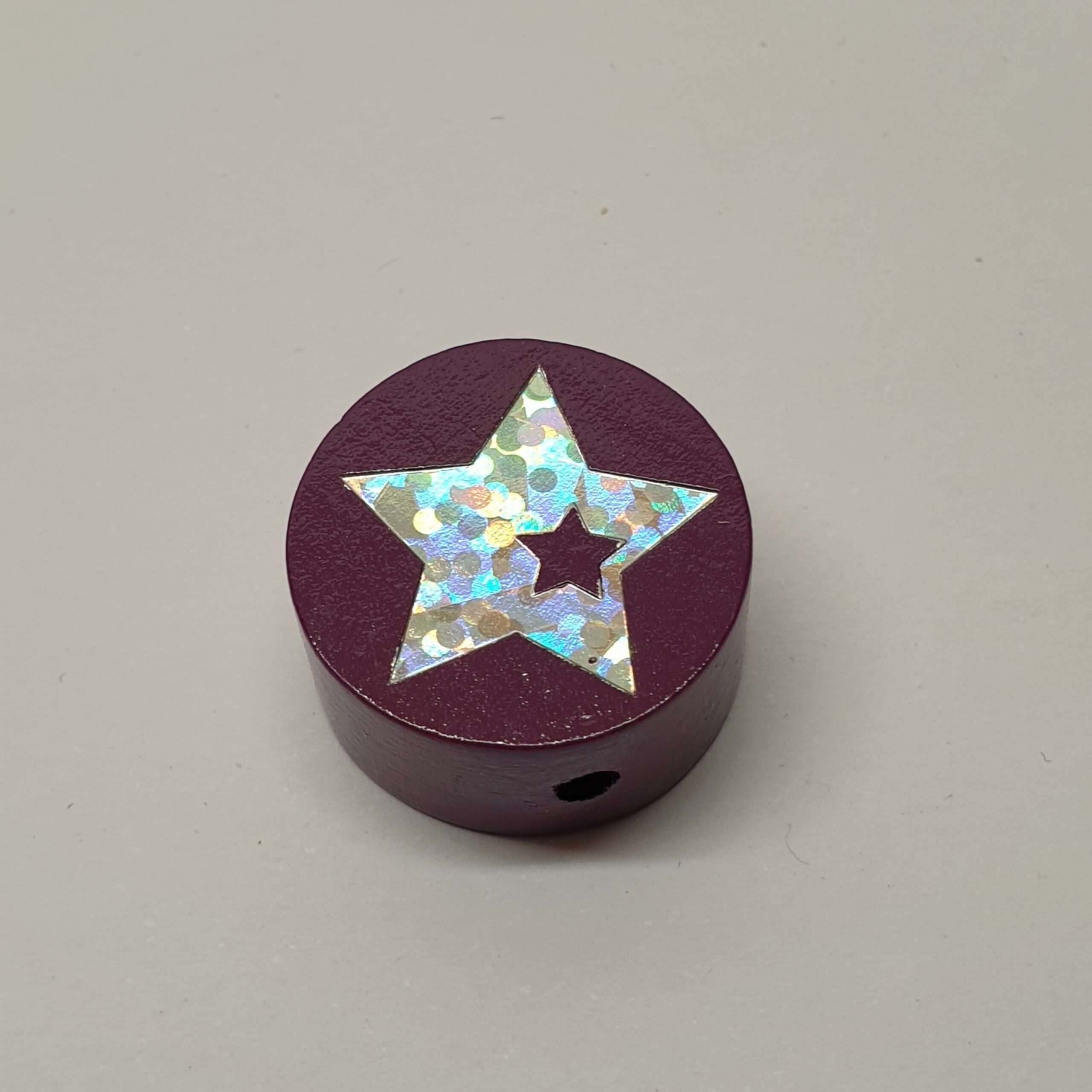 Motivperle Perle rund Scheibe lila Glitzerstern Stern MP160
