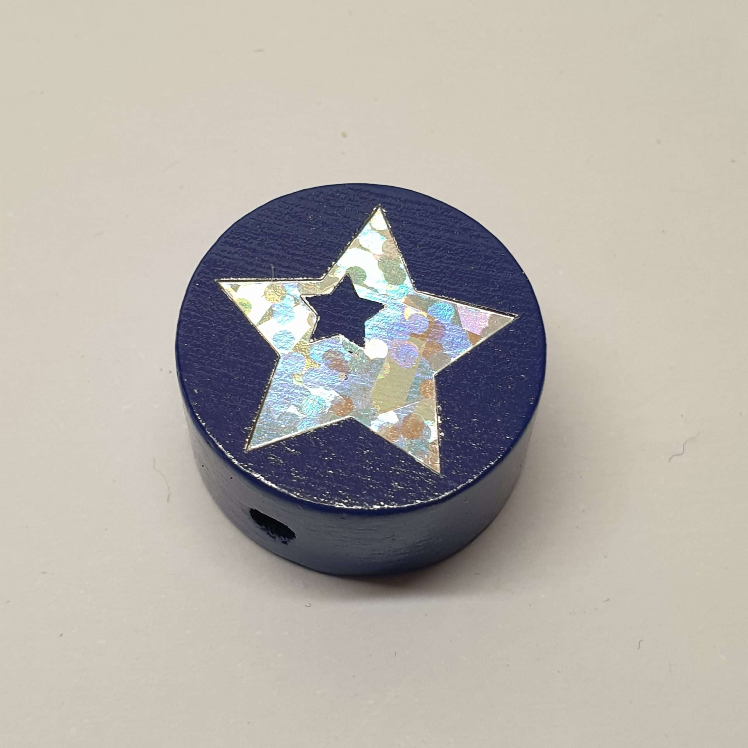 Motivperle Perle rund Scheibe blau dunkelblau Glitzerstern Stern MP162